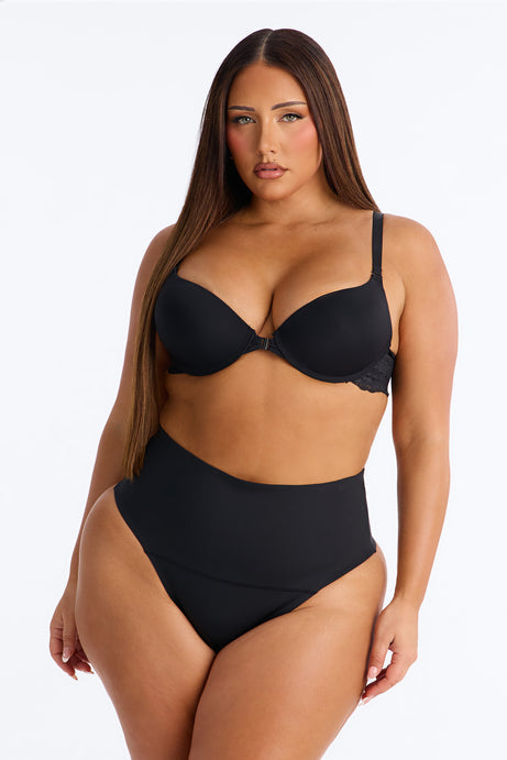 Mid Compression High Waist Shapewear Thong - Black