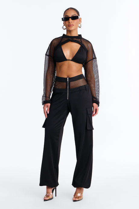 Rayne Fishnet 3 Piece Jogger Pant Set - Black