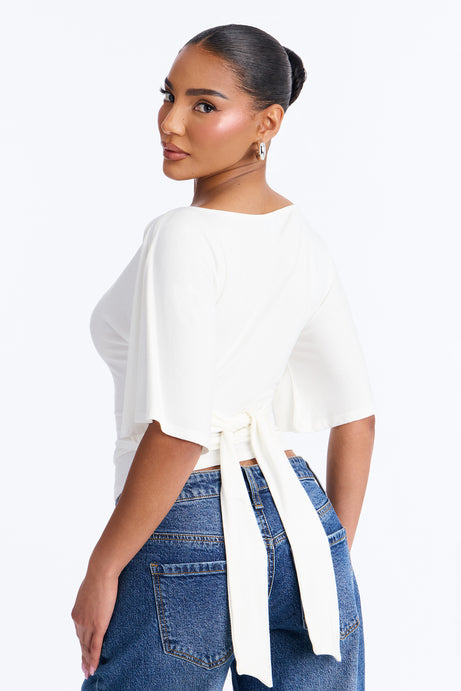 Nicolette Tie Waist Short Sleeve Top - White