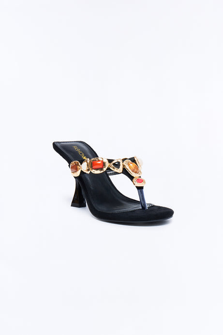 Aeron Jewel Thong Heels - Black