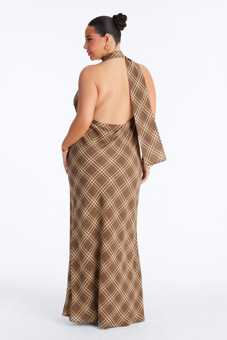 Verona Plaid Chiffon Maxi Dress - Brown/combo