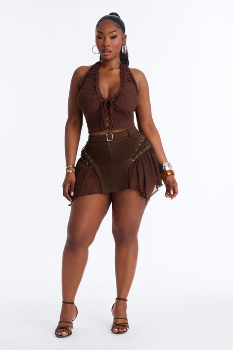 Roxanne Buckle Detail Mini Skort - Chocolate