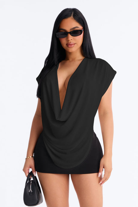 Casey Deep V-Neck Short Sleeve Top - Black