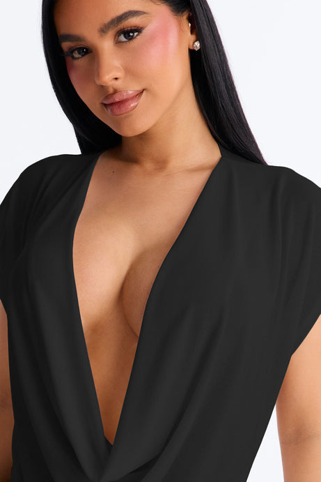 Casey Deep V-Neck Short Sleeve Top - Black