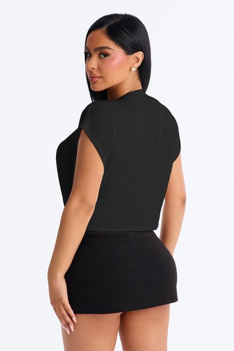 Casey Deep V-Neck Short Sleeve Top - Black