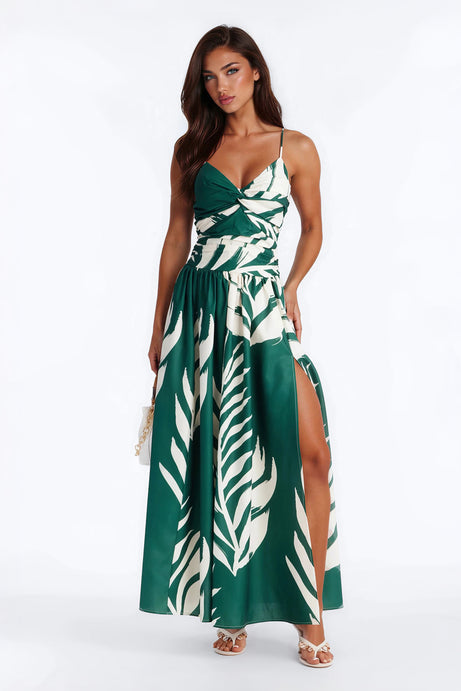 Fresh Breeze Linen Maxi Dress - Green/combo