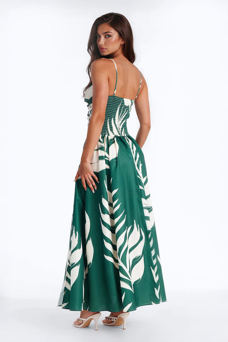Fresh Breeze Linen Maxi Dress - Green/combo