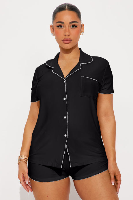 Weekends In PJ Short Set - Black