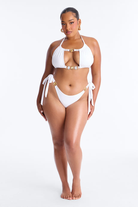 Vivi Crystals Halter 2 Piece Bikini - White