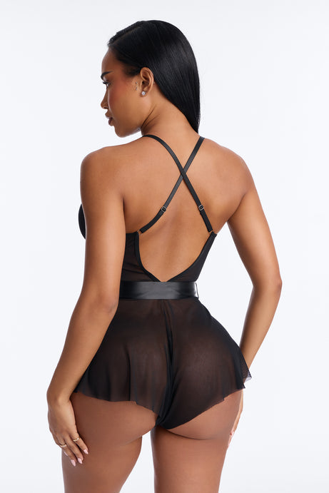 Arely Lace Trim Flowy Romper - Black