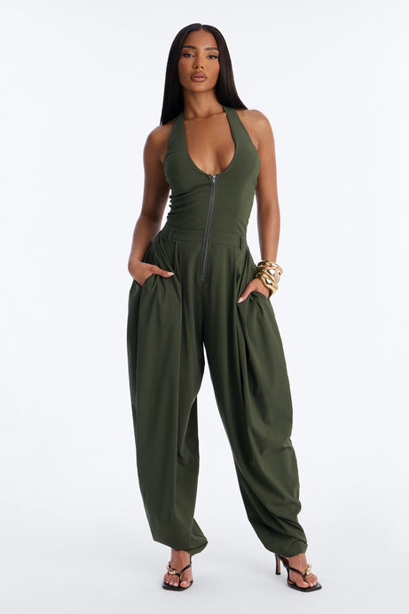 Alyssia Balloon Leg Jumpsuit - Olive