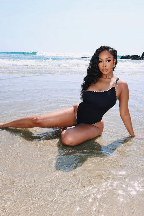 Sway With Me Textured 1 Piece Swimsuit - Black