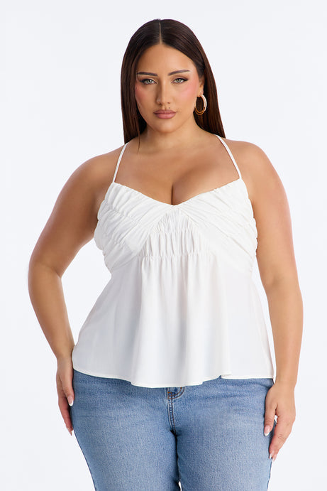 Cute Girl Approved Strappy Back Airflow Babydoll Top - White