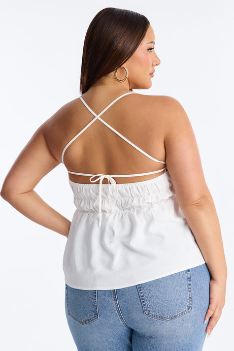 Cute Girl Approved Strappy Back Airflow Babydoll Top - White