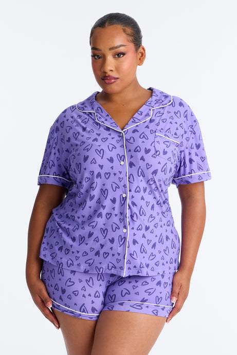 Love Everywhere Short Sleeve PJ Short Set - Purple