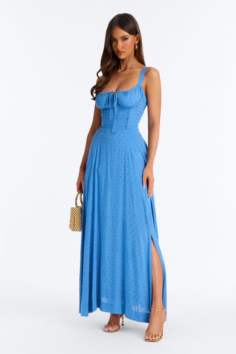 Eyes On Me Linen Maxi Dress - Blue