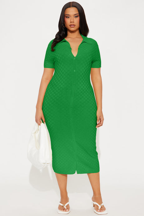 Match My Vibe Checkered Midi Dress - Kelly Green