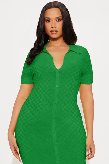 Match My Vibe Checkered Midi Dress - Kelly Green
