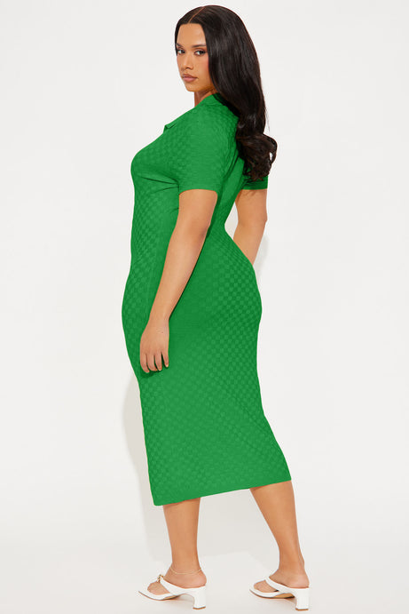 Match My Vibe Checkered Midi Dress - Kelly Green