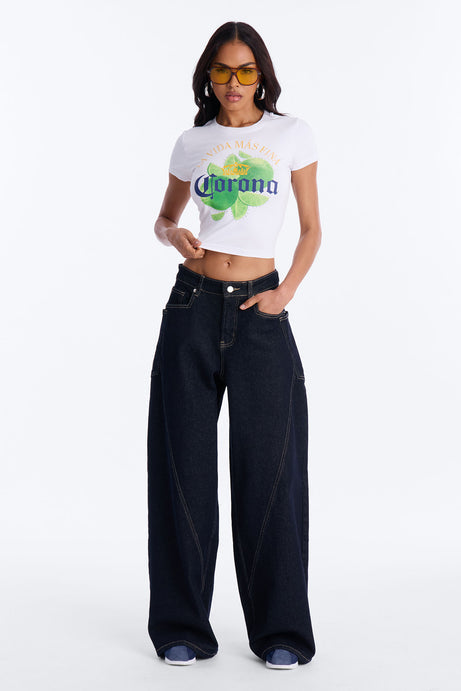 Corona Collection Rhinestone Baby Tee - White