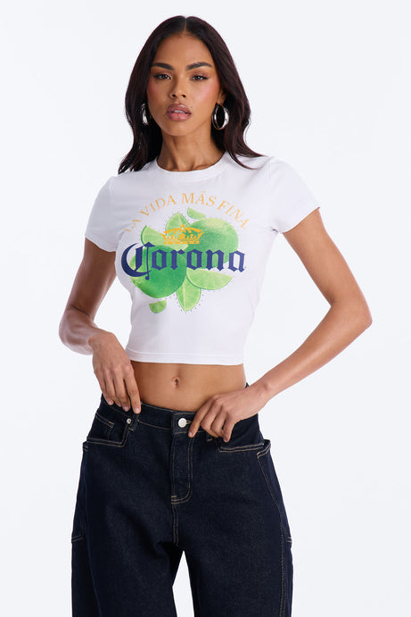 Corona Collection Rhinestone Baby Tee - White