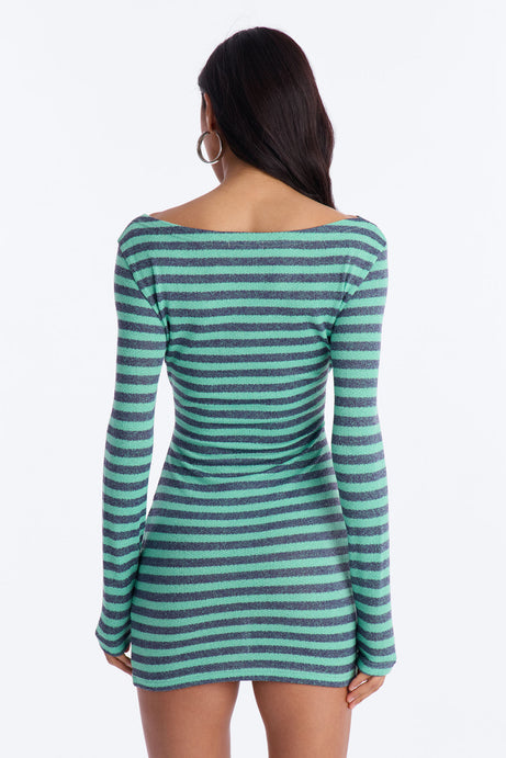 Chelly Striped Sweater Micro Mini Dress - Mint/combo