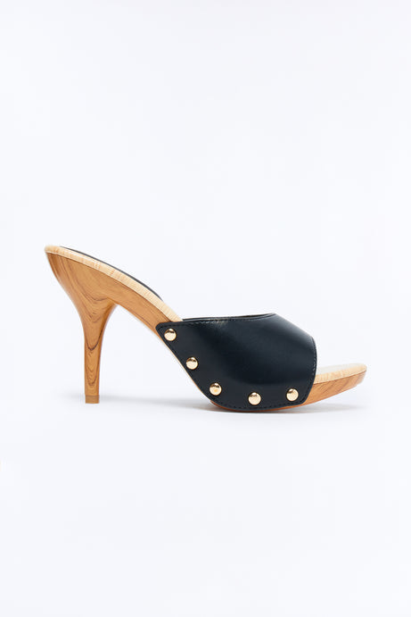 Rigby Studded Wood Heels - Black