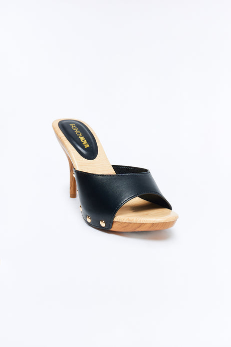 Rigby Studded Wood Heels - Black