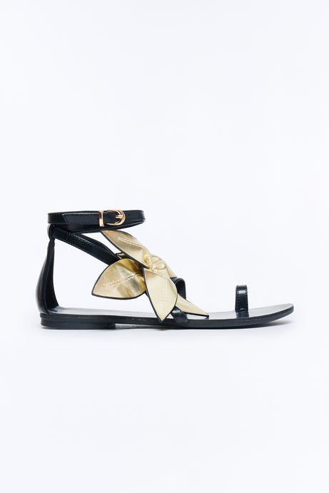 Goldie Flower Toe Ring Sandals - Black