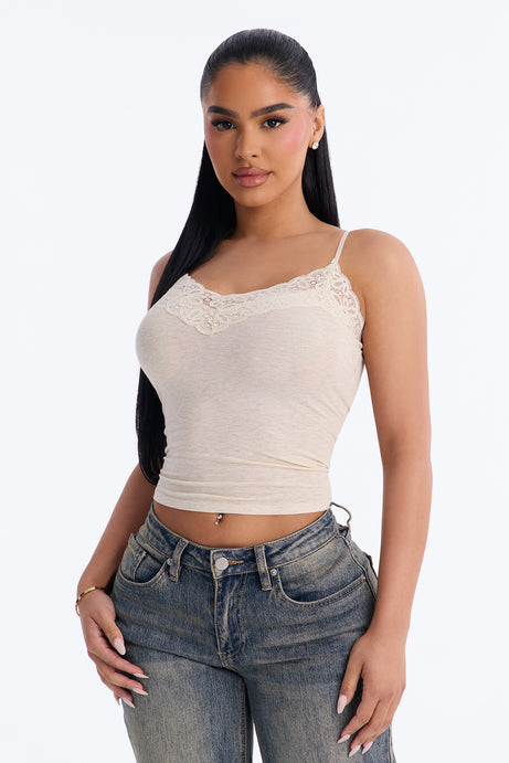 Ayla Lace Trim Basic Cami Top - Oatmeal