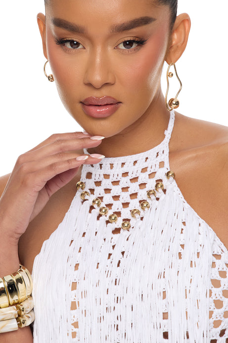 Coconut Clouds Crochet Fringe Maxi Dress - White