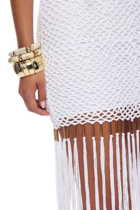 Coconut Clouds Crochet Fringe Maxi Dress - White