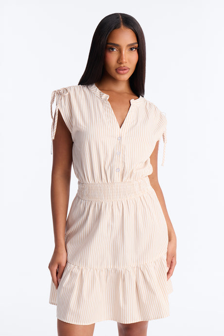 Samara Striped Mini Dress - Taupe/combo