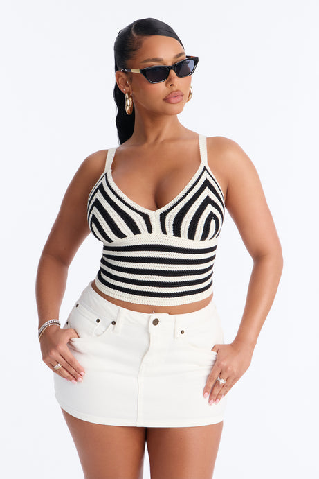 Lola Striped Crochet Top - Black/combo