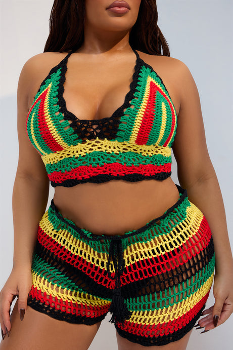Priscilla Crochet 2 Piece Sunsuit - Green/combo