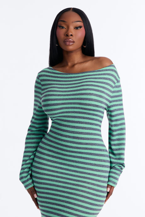 Chelly Striped Sweater Micro Mini Dress - Mint/combo