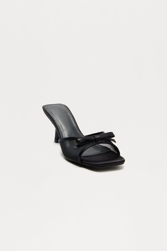 Divya Bow Faux Leather Mules - Black