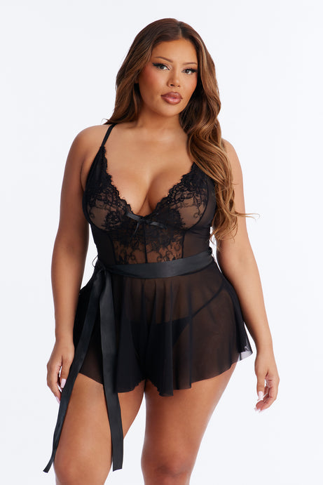 Arely Lace Trim Flowy Romper - Black