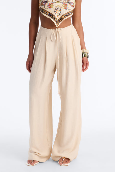 Run The City Linen Wide Leg Pants 33″ - Natural