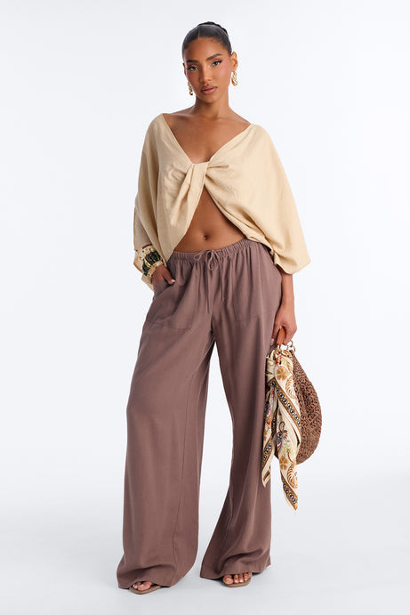 Seaside Soiree Wide Leg Linen Pant - Caffe