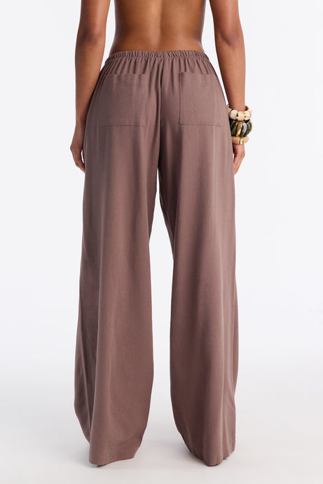 Seaside Soiree Wide Leg Linen Pant - Caffe