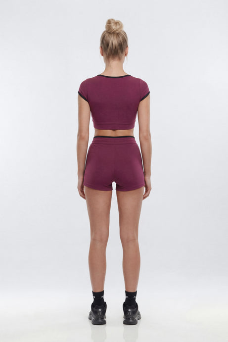 ProStretch™ Crop V-Neck Short Sleeve Sports Top - Merlot