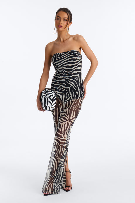 On Read Strapless Chiffon Maxi Dress - Black/White