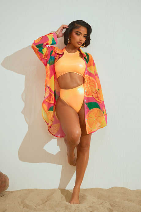 Summer Wave Cover Up Shirt - Fuchsia/combo