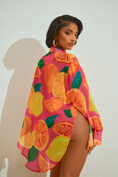 Summer Wave Cover Up Shirt - Fuchsia/combo
