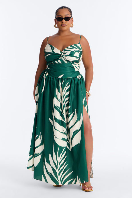 Fresh Breeze Linen Maxi Dress - Green/combo