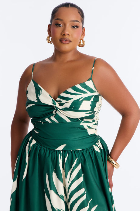 Fresh Breeze Linen Maxi Dress - Green/combo