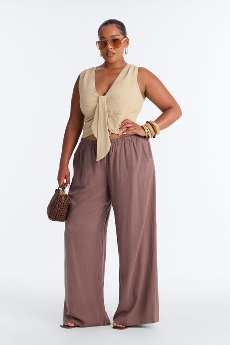 Seaside Soiree Wide Leg Linen Pant - Caffe