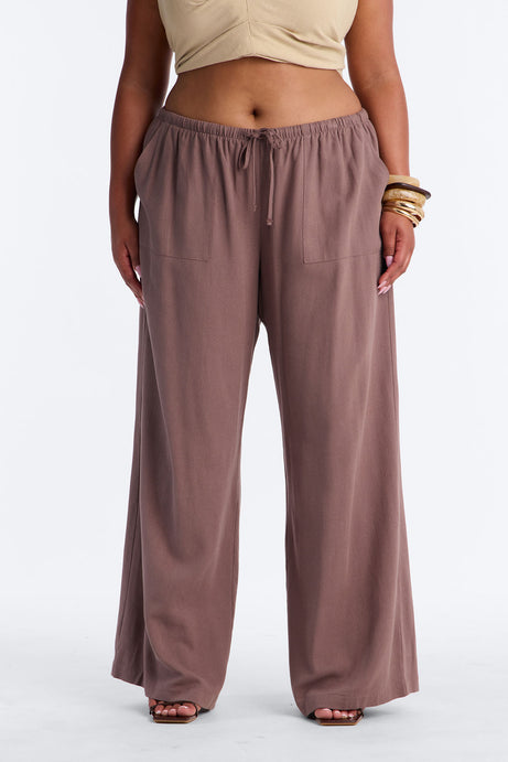 Seaside Soiree Wide Leg Linen Pant - Caffe