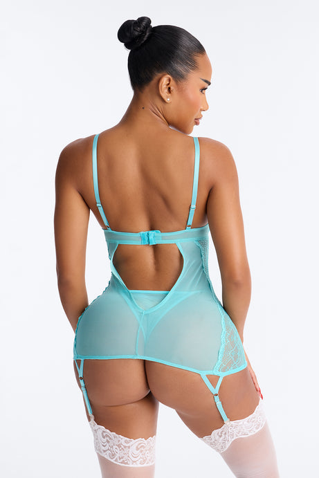 Living So Free Lace Open Cup Chemise - Turquoise